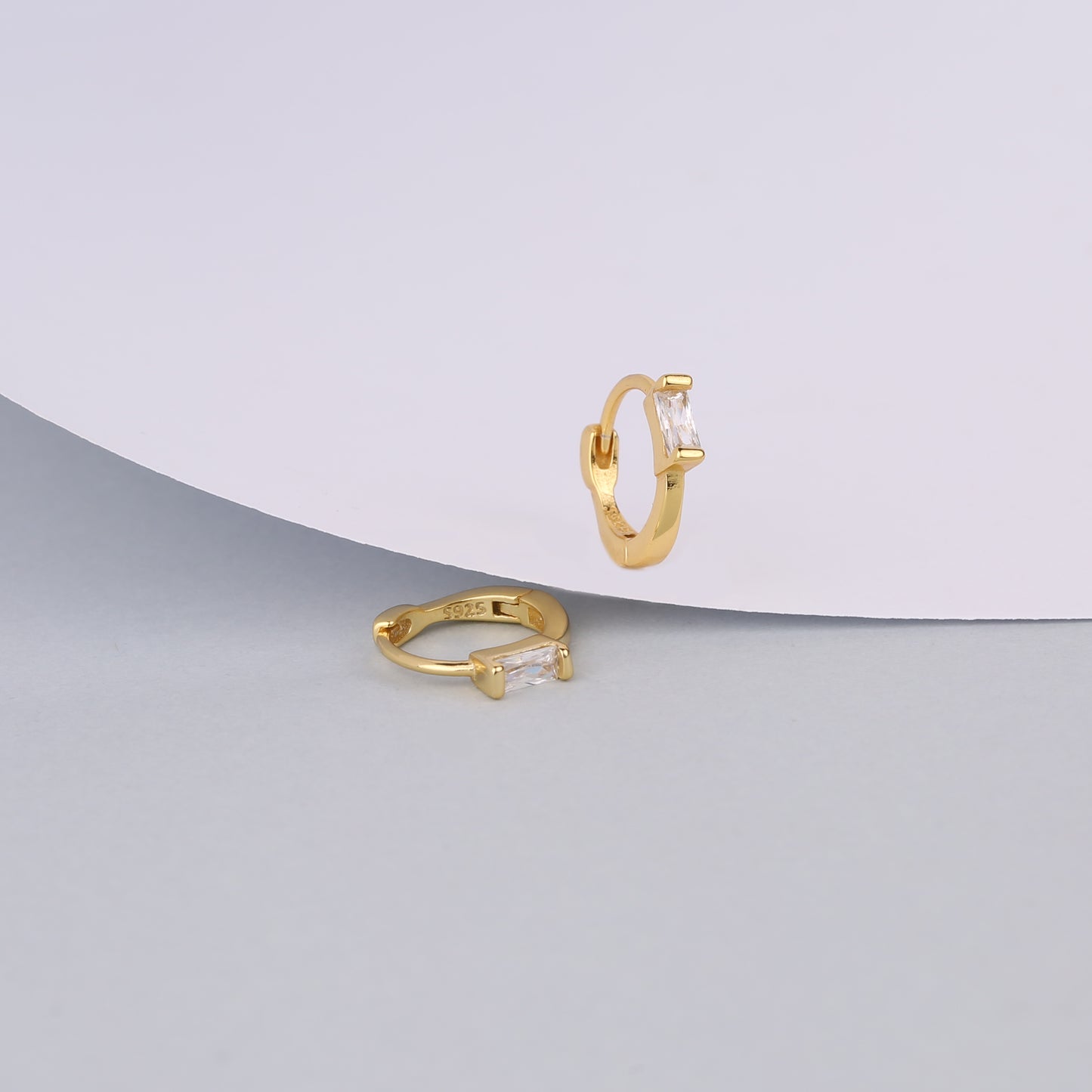 Black Baguette Huggie Hoop Earrings Gift Set