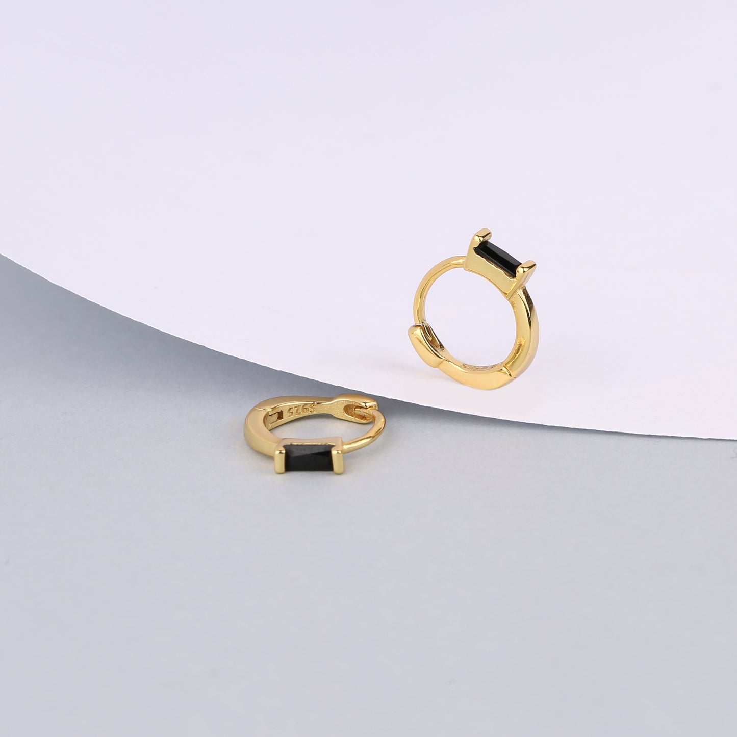 Black Baguette Huggie Hoop Earrings Gift Set