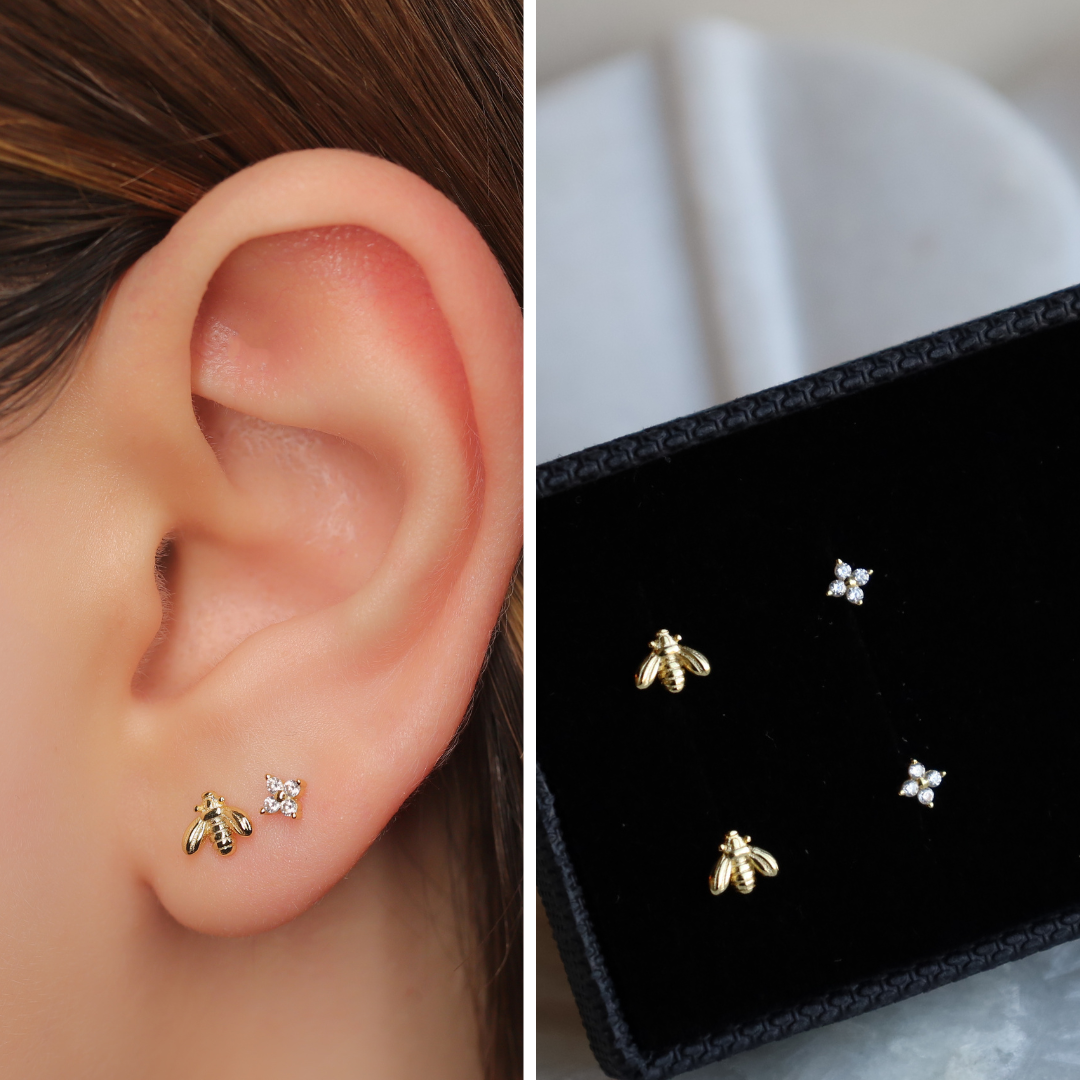 Dainty Bee Flower Stud Earrings Gift Set