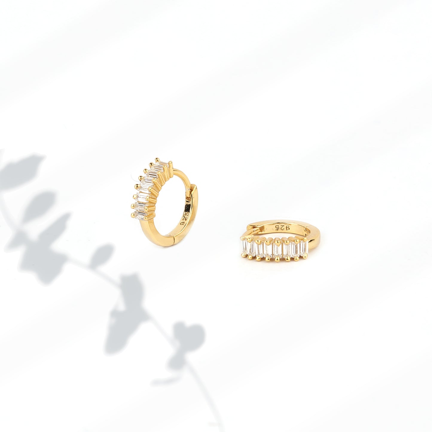 Tiny Baguette Huggie Hoop Earrings