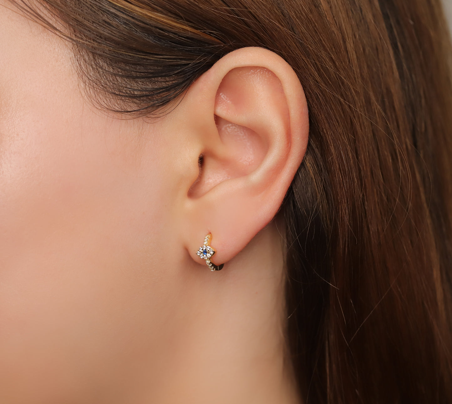 Blue Evil Eye Huggie Hoop Earrings