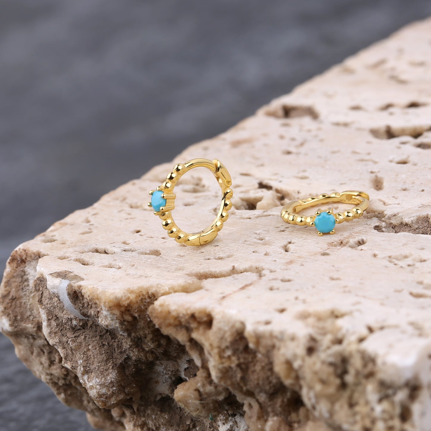 6 Prongs CZ Beaded Huggie Hoop Earrings