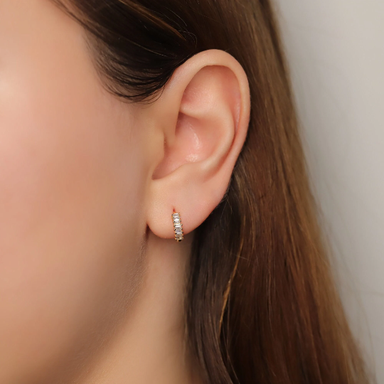Tiny Baguette Huggie Hoop Earrings