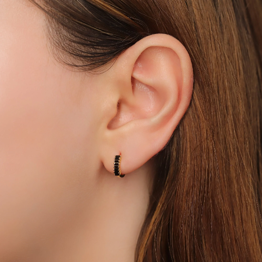 Tiny Baguette Huggie Hoop Earrings