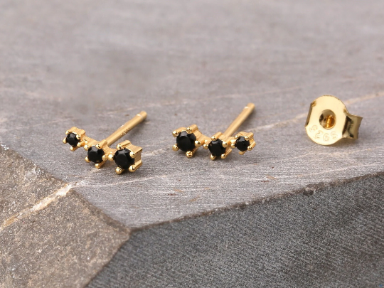 Black Baguette Huggie Hoop Earrings Gift Set