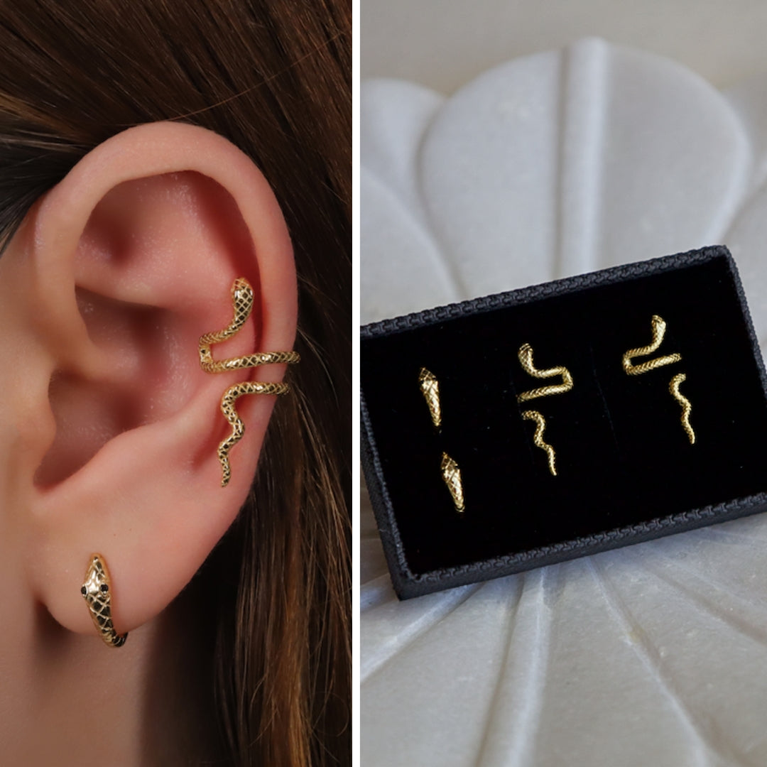 Snake Huggie Hoop Earrings Gift Set