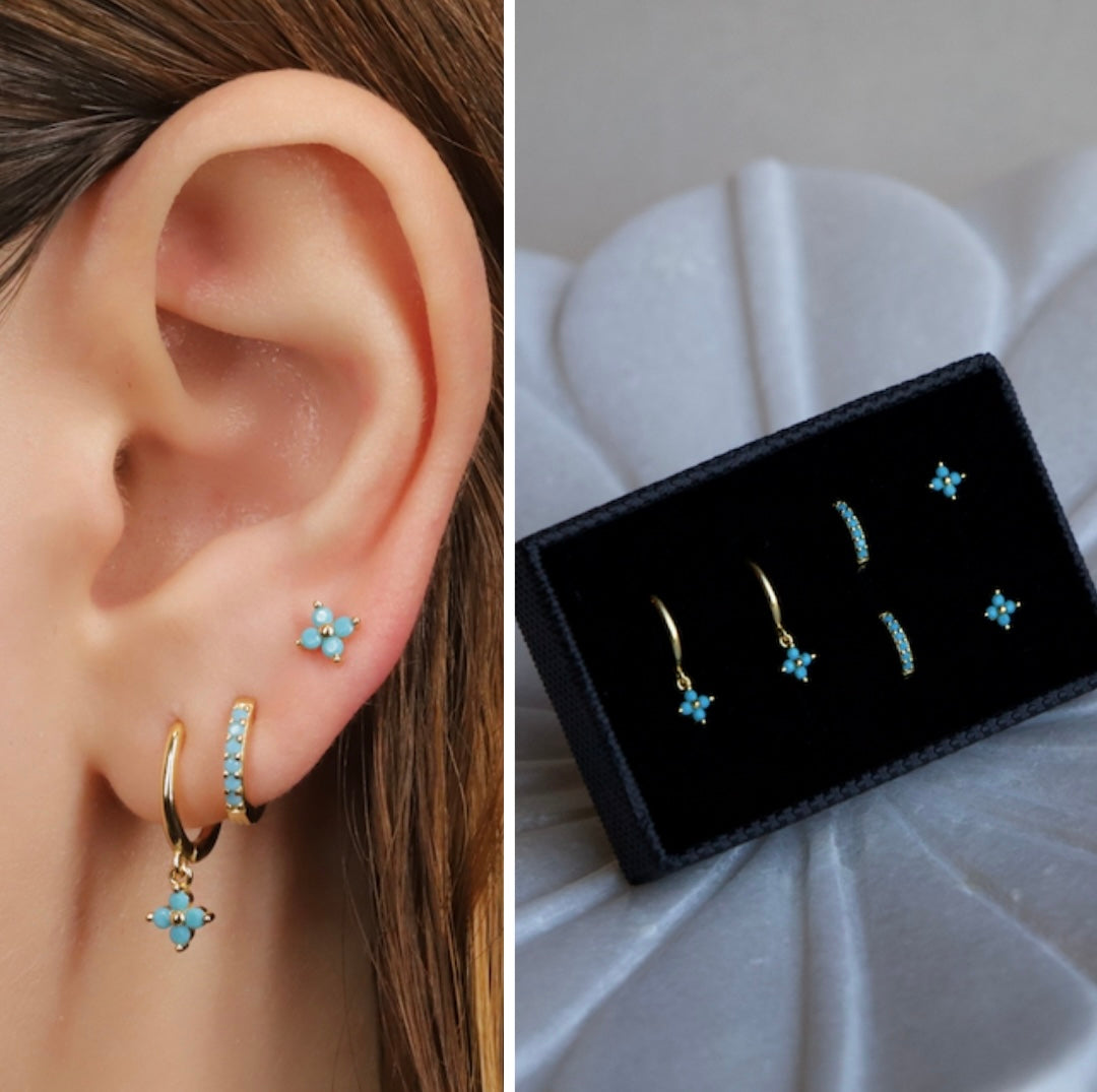 Turquoise Flower Dangle Hoop Earrings Gift Set