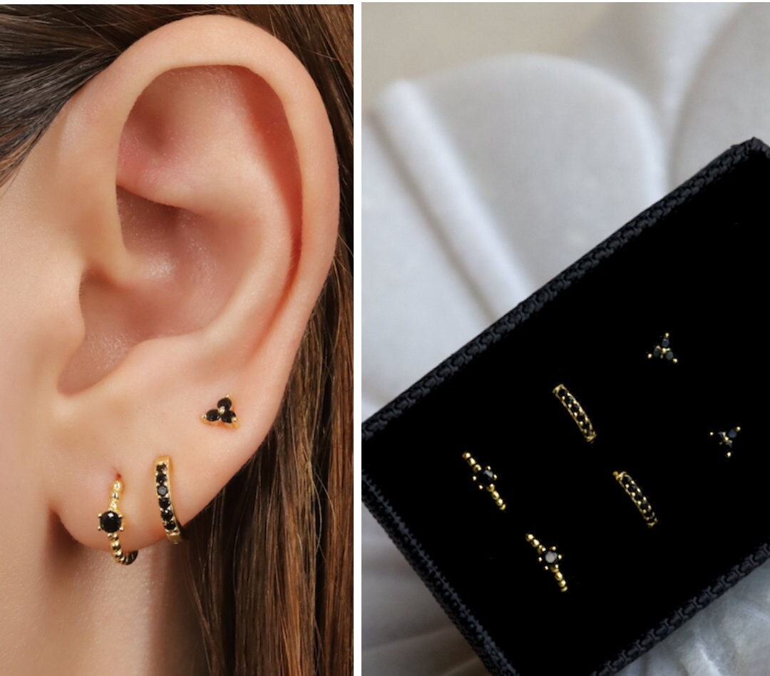 Black Charm Hoop Earrings Gift Set