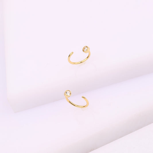 Tiny Bezel Open Hoop Earrings