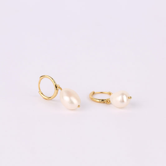 Pearl Drop Hoop Earrings