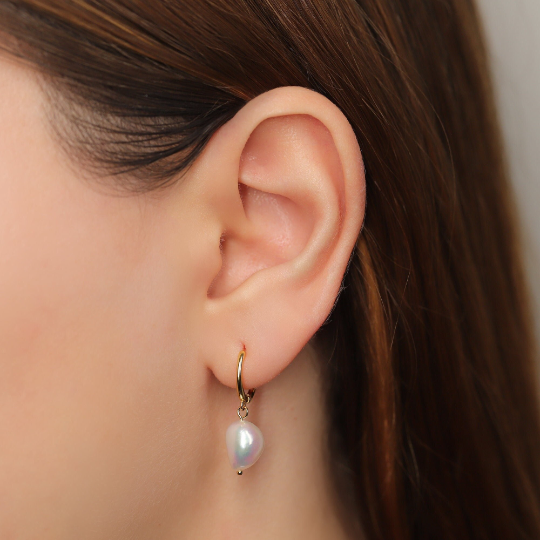 Hypoallergenic Pearl Drop Hoop Earrings