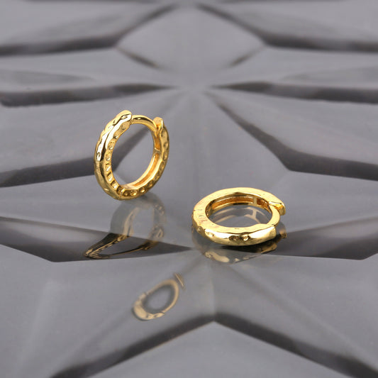 Gold Hammered Huggie Hoop Earrings