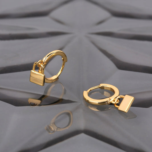 Padlock Charm Huggie Hoop Earrings