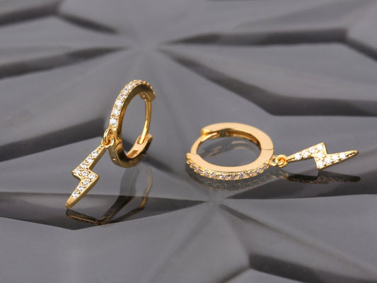 Lightning Bolt Charm Dangle Hoop Earrings